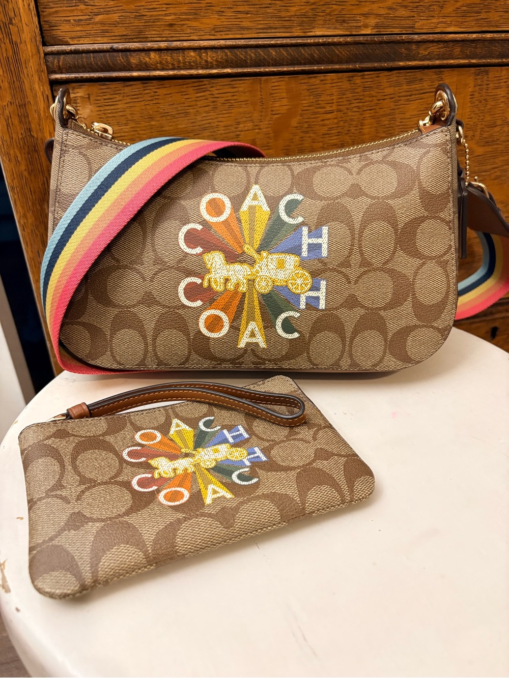 Mint Coach Jes Baguette & Wristlet Set